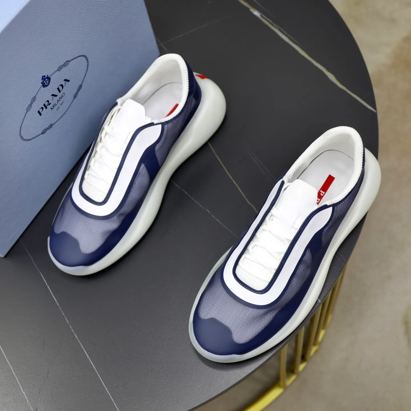 Men's Shoes 💰760💰 PRADA America's Cup Recycled Nylon and Bike Fabric Sneakers Practical and innovative, these regenerated nylon sneakers are modern, with lightweight soles and minimalist details. The upper is decorated with temperature-locking adhesive tape, screen-printed ADA logo, nylon loop shoelaces, T sole, made of ultra-light foam rubber filling material, rubber pattern texture, sole height: 40 mm, removable fabric-covered insole, Size 39-44